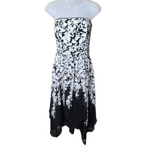 WHBM Womens Whimsigoth Floral Dress Size 10 Strapless Event Handkerchief Hem